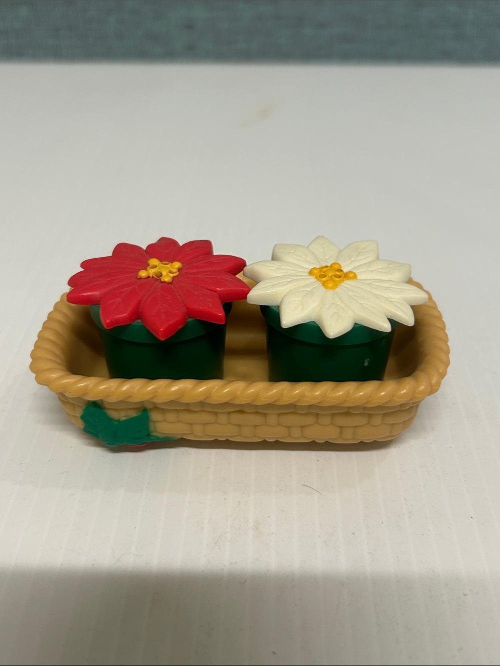 Vintage Avon Christmas Poinsettia Salt and Pepper Shakers Basket Set